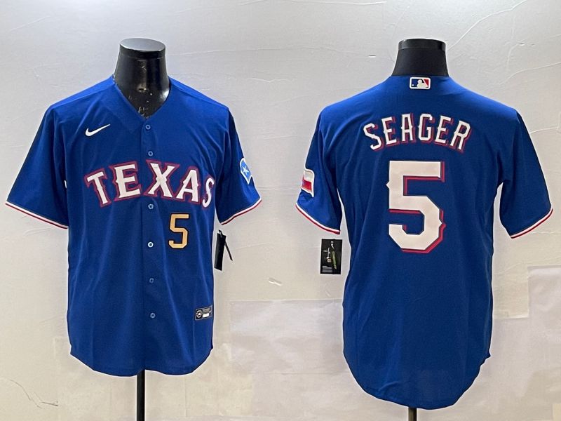 Men Texas Rangers 5 Seager Blue Game 2025 Nike MLB Jersey style 4